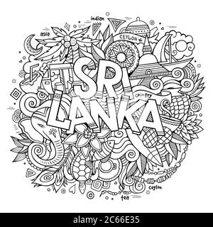 Caractères et gribouillages à la main du pays du Sri Lanka Illustration de Vecteur