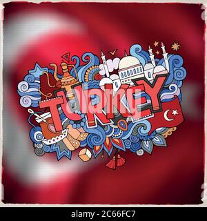 Emblème Turkey Hand lettrage and doodles Elements Illustration de Vecteur