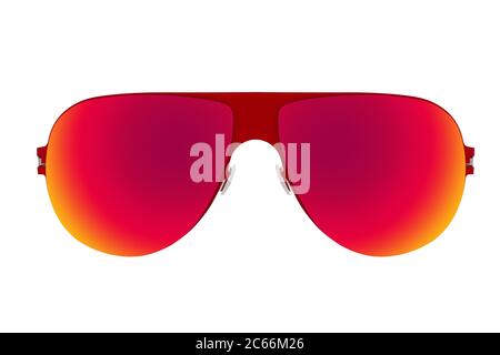 Lunettes de soleil rouges avec lentille rouge-orange isolée sur fond blanc Banque D'Images