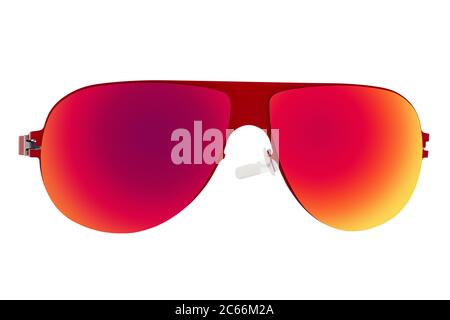 Lunettes de soleil rouges avec lentille rouge-orange isolée sur fond blanc Banque D'Images