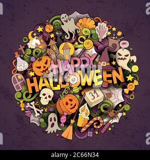Dessin animé adorable gribouillages Halloween Illustration de Vecteur