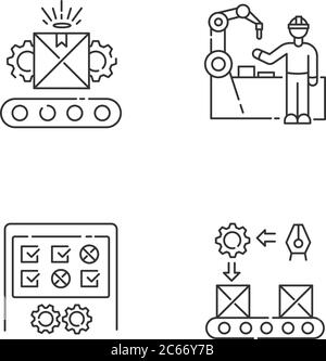 Ensemble d'icônes linéaires Perfect pixel de flux de production continu. Formation, fabrication personnalisée et test symboles de contour mince personnalisables. Isolé Illustration de Vecteur