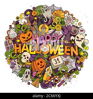 Dessin animé adorable gribouillages Halloween Illustration de Vecteur
