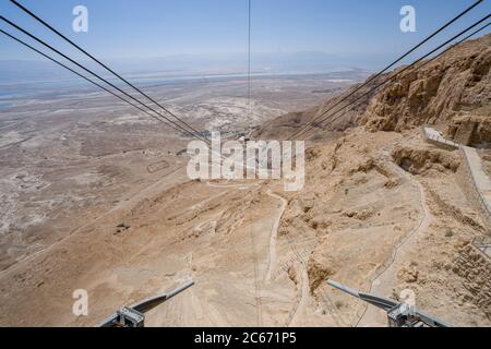 Chemin de serpent Masada de la voie du câble en israël vers la forteresse Banque D'Images