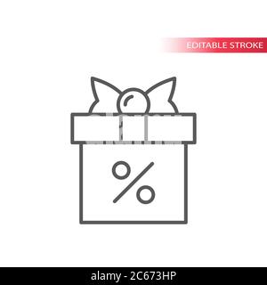 Boîte cadeau avec ruban et icône de la ligne de signe de pourcentage. Symbole de colis à prix réduit, contour, contour modifiable. Illustration de Vecteur