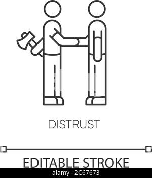 Icône linéaire pixel Perfect de méfiance. Manque de confiance, insécurité. Illustration personnalisable à lignes fines. Symbole de contour. Serrer les mains avec le vecteur traître Illustration de Vecteur