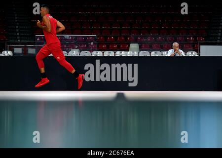 Varese, Italie. 07e juillet 2020. Argentine, Luis Scola de Pallacanestro Varese lors de la première session de formation dans sa nouvelle équipe italienne Legabasket Serie À Enerxenia Arena. Crédit : SOPA Images Limited/Alamy Live News Banque D'Images