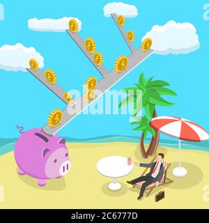 Illustration vectorielle isométrique à revenu passif plat. Illustration de Vecteur