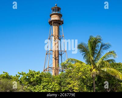 Le feu de Sanibel Island ou feu de point Ybel dans Lighthouse Beach Park à l'extrémité est de l'île Sanibel dans le golfe du Mexique en Floride Etats-Unis Banque D'Images