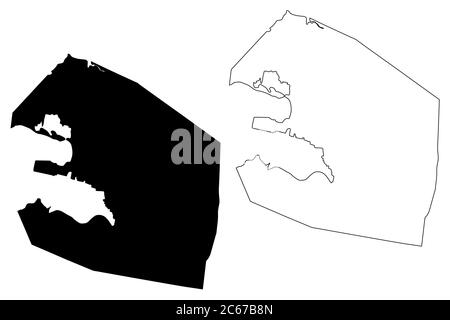 Illustration vectorielle de la carte de la ville de St. Johns (Antigua-et-Barbuda, île d'Antigua), croquis de la carte de la ville de St. John Illustration de Vecteur