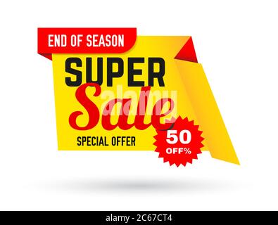 Bannière Super sale. Fin de saison, offre spéciale. Gros solde, jusqu'à 50 % de réduction. Affiche de vente. Illustration vectorielle. Illustration de Vecteur