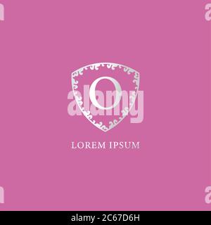 O modèle de conception du logo initial de la lettre. Isolé sur fond rose. Illustration argentée de luxe avec écran floral décoratif. Assurance beauté Illustration de Vecteur