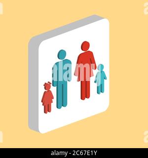 Happy Family simple vecteur icône. Modèle de conception de symbole d'illustration pour l'élément d'interface utilisateur Web mobile. Pictogramme isométrique de couleur parfaite sur carré blanc 3d. Illustration de Vecteur