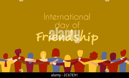 Thème de la Journée internationale de l'amitié. S'intègre parfaitement avec le cadre de la hug dans le dos, avec un motif horizontal sans couture. Des personnes multiethniques. Image vectorielle Illustration de Vecteur