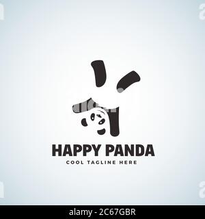 Logo ou emblème vecteur abstrait Happy Panda. Ours drôle à l'envers. Illustration de Vecteur