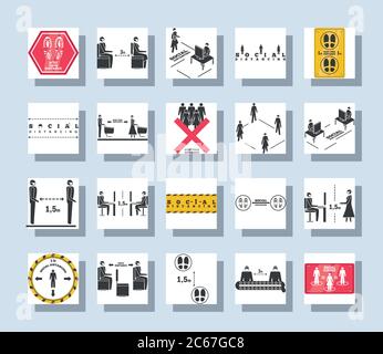 ensemble d'icônes de distanciation sociale, risque d'infection coronavirus ou covid 19 vecteur illustration design Illustration de Vecteur