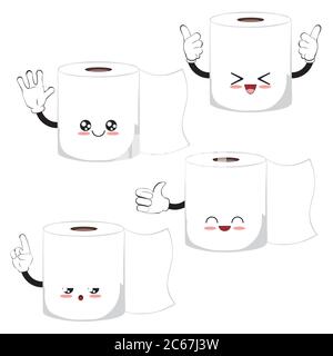 Rouleau de papier toilette comme illustration de caractère mignon sur fond blanc. Illustration de Vecteur