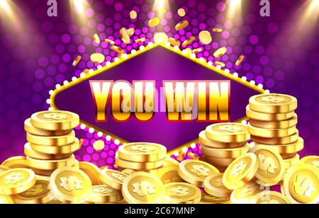 You win golden coins, casino sign machine, night jackpot Vegas. Vector illustration Illustration de Vecteur