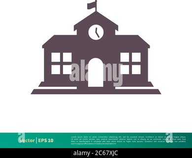 Modèle d'illustration pour le logo vectoriel d'icône de bâtiment scolaire. EPS vectoriel modifiable 10. Illustration de Vecteur