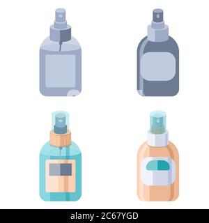 Désinfectez l'autocollant des bouteilles sur fond blanc isolé. Maquette antiseptique en spray pour la promotion de l'hygiène, affiche médicale. Magasin de biens ménagers ou guerre Illustration de Vecteur