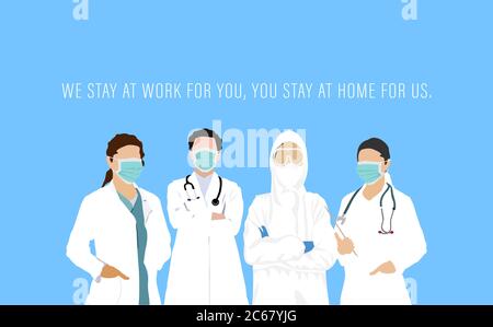 Affiche de la Journée internationale des infirmières montrant une équipe de travailleurs de la santé au moment de la pandémie du coronavirus. Journée du médecin National. Illustration vectorielle Illustration de Vecteur