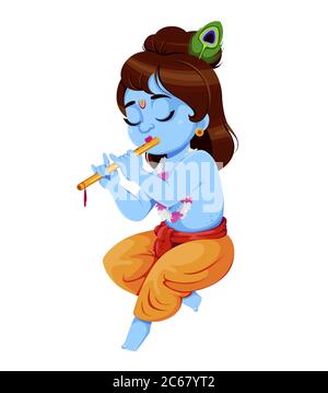 Bonne Krishna Janmashtami. Lord Krishna jouant de la flûte. Bonne fête de Janmashtami en Inde. Illustration vectorielle sur fond blanc Illustration de Vecteur