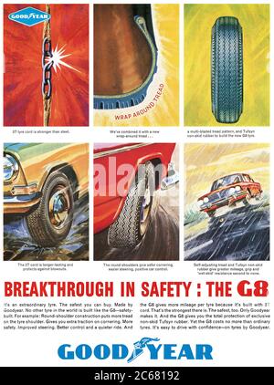 1965 publicité britannique pour pneus Goodyear. Banque D'Images