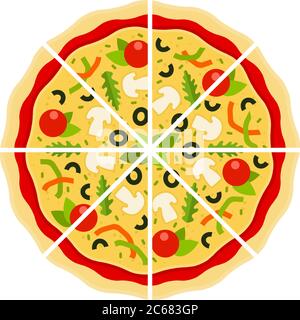 Pizza italienne coupée en morceaux icône plate vecteur isolé Illustration de Vecteur