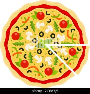 Pizza italienne avec une coupe triangulaire morceau plat icône vecteur isolé Illustration de Vecteur
