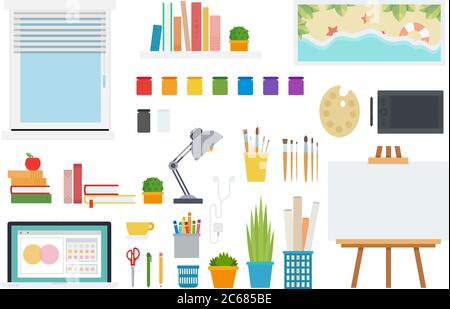 Ensemble d'icônes d'espace de travail Illustrator, vecteur plat Illustration de Vecteur