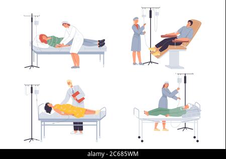 L'infirmière du médecin a placé le compte-gouttes sur le poste médical du patient Illustration de Vecteur