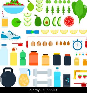 Ensemble d'icônes de nourriture saine vecteur plat Illustration de Vecteur