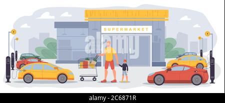 Zone de recharge électrique sur le supermarché Illustration de Vecteur