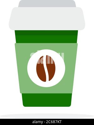 Grande tasse à café en plastique avec couvercle et imprimé grains de café vectoriel plat isolé Illustration de Vecteur