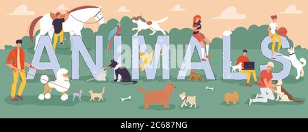 Les gens qui marchent sur un animal de compagnie de grande lettre Illustration de Vecteur