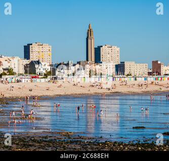 Marée basse à la plage du Havre, Normandie, France Banque D'Images