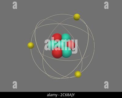 Atome de lithium isolé sur fond gris, illustration de rendu 3d Banque D'Images