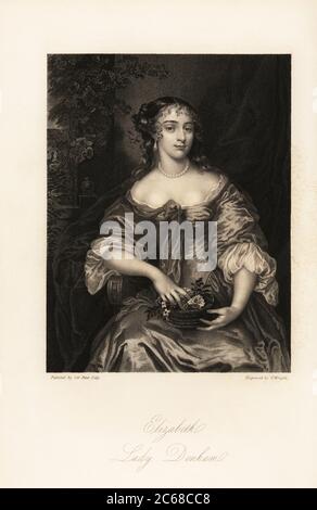 Elizabeth ou Margaret, Lady Denham, épouse de sir John Denham, fille de sir William Brooke, maîtresse du duc de York, une des beautés de Windsor, 1647-1667. Gravure en acier par Thomas Wright après un portrait de Sir Peter Lely tiré des mémoires de Mme Anna Jameson sur les beautés de la Cour du Roi Charles le second, Henry Coburn, Londres, 1838 Banque D'Images