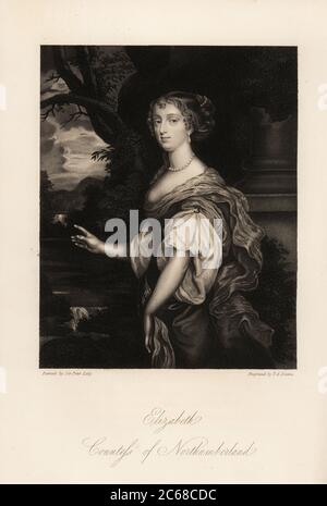 Portrait d'Elizabeth Percy, comtesse de Northumberland, épouse de Joceline Percy, une des beautés de Windsor, 1646-1690. Gravure en acier par Thomas Anthony Deane après un portrait de Sir Peter Lely de Mme Anna Jameson, mémoires des beautés de la Cour du Roi Charles le second, Henry Coburn, Londres, 1838 Banque D'Images