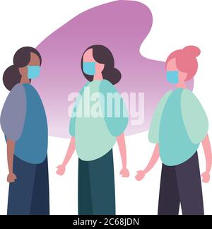 femmes interraciales portant des masques médicaux personnages vecteur illustration design Illustration de Vecteur