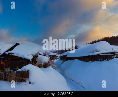 Mudanjiang siège au nord-est du village de neige Banque D'Images