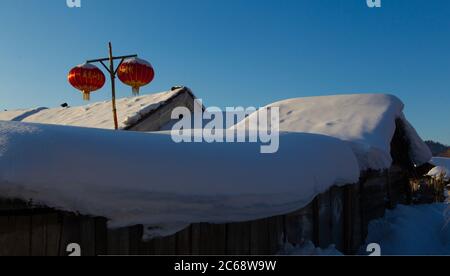 Mudanjiang siège au nord-est du village de neige Banque D'Images