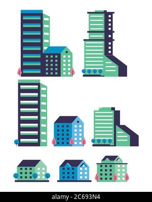 ville jeu de scènes minimal icônes dessin vectoriel Illustration de Vecteur