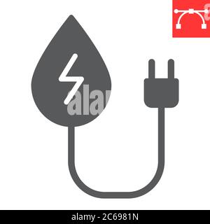 Icône de glyphe hydrohydraulique, énergie et écologie, graphiques vectoriels de signe d'énergie de l'eau, icône de contour solide modifiable, eps 10. Illustration de Vecteur