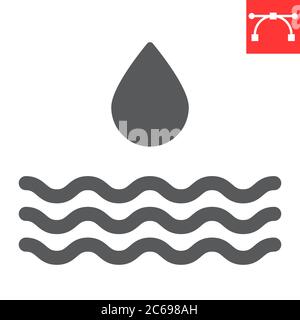 Icône de glyphe des ressources en eau, environnement et écologie, graphiques vectoriels du signe de goutte d'eau, con solide de trait modifiable, eps 10. Illustration de Vecteur