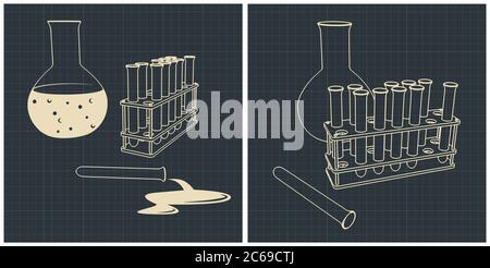 Ensemble stylisé d'outils de chimie de laboratoire Illustration de Vecteur