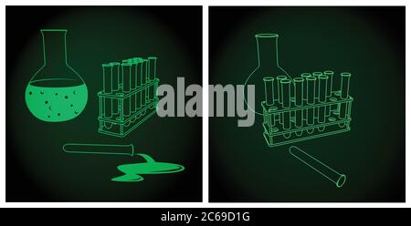 Ensemble stylisé d'outils de chimie de laboratoire Illustration de Vecteur