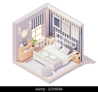 Intérieur de la chambre à coucher isométrique Vector Illustration de Vecteur