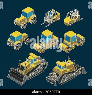 Ensemble d'illustrations vectorielles stylisées d'équipements industriels lourds Illustration de Vecteur