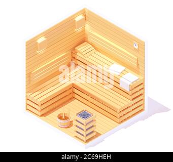 Intérieur du sauna isométrique Vector Illustration de Vecteur